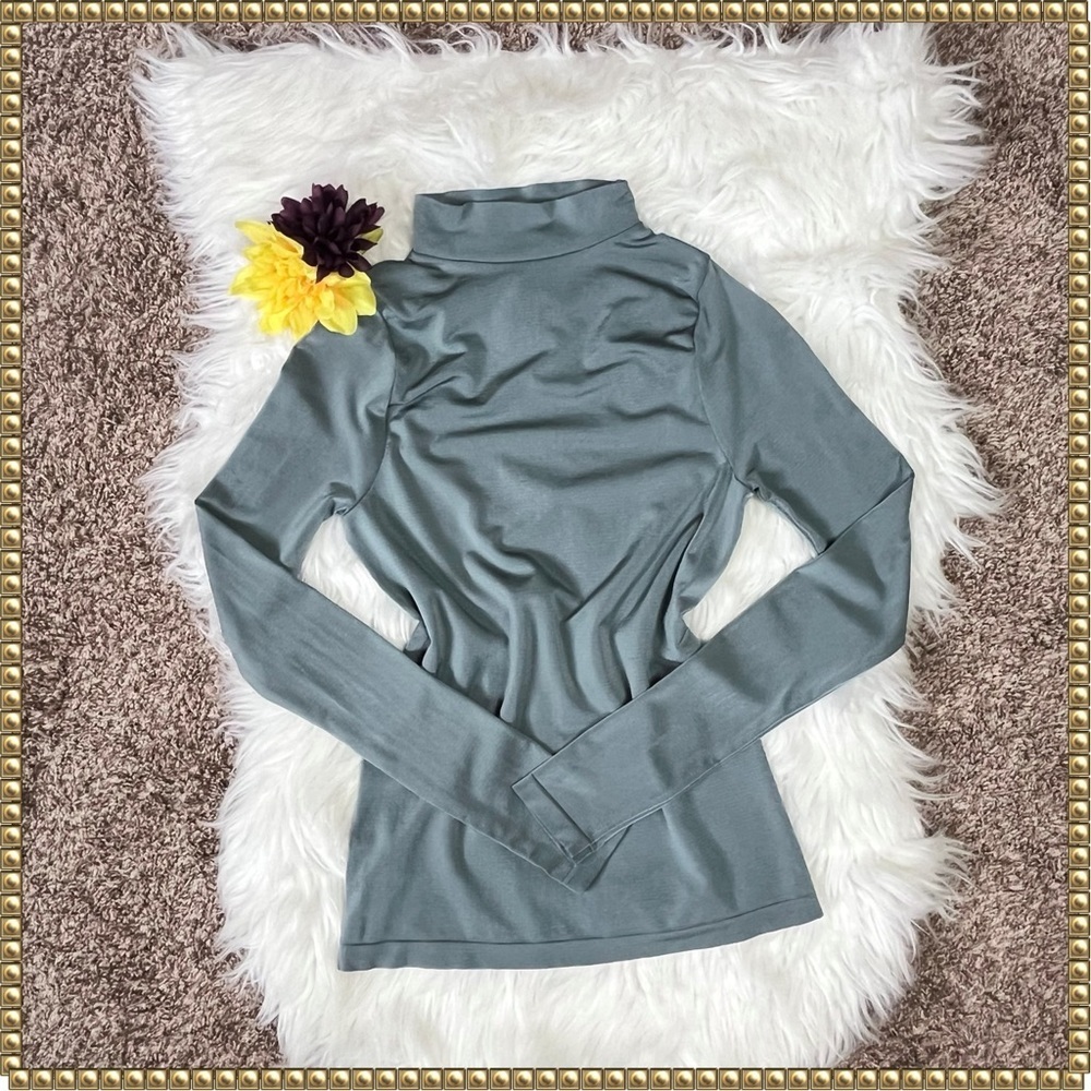Free People Intimately Long Sleeve Mock Neck Blue/Green Sleek Stretchy Top M/L